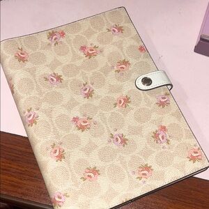 Coach Beige Floral Signature Print Notebook Cover with Pink Roses